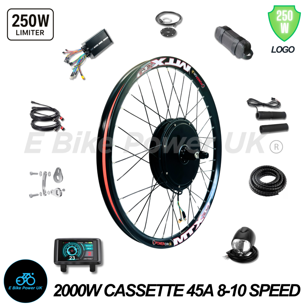 2000W MTX E Bike Conversion Kit 45 Amp Sine Wave Controller 48v 52v Rear Wheel Cassette 7-11 Speed