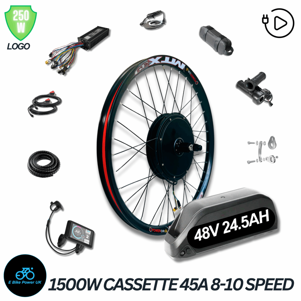 1500W E-Bike Conversion Kit 48V-52V Cassette Rear Wheel Samsung 48V 24.5Ah Battery, Colour Display, MTX39 Rim, Fits 7–11 Speed Cassettes | High-Torque Electric Bike Kit