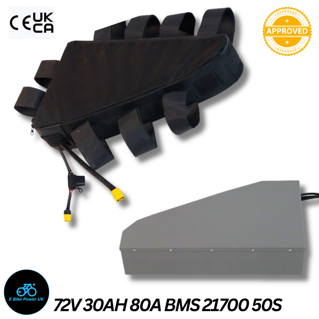 72V 30AH Aluminum Triangle Case Bag Lithium E Bike Battery 3000W 80A BMS Big Capacity 50S XT90