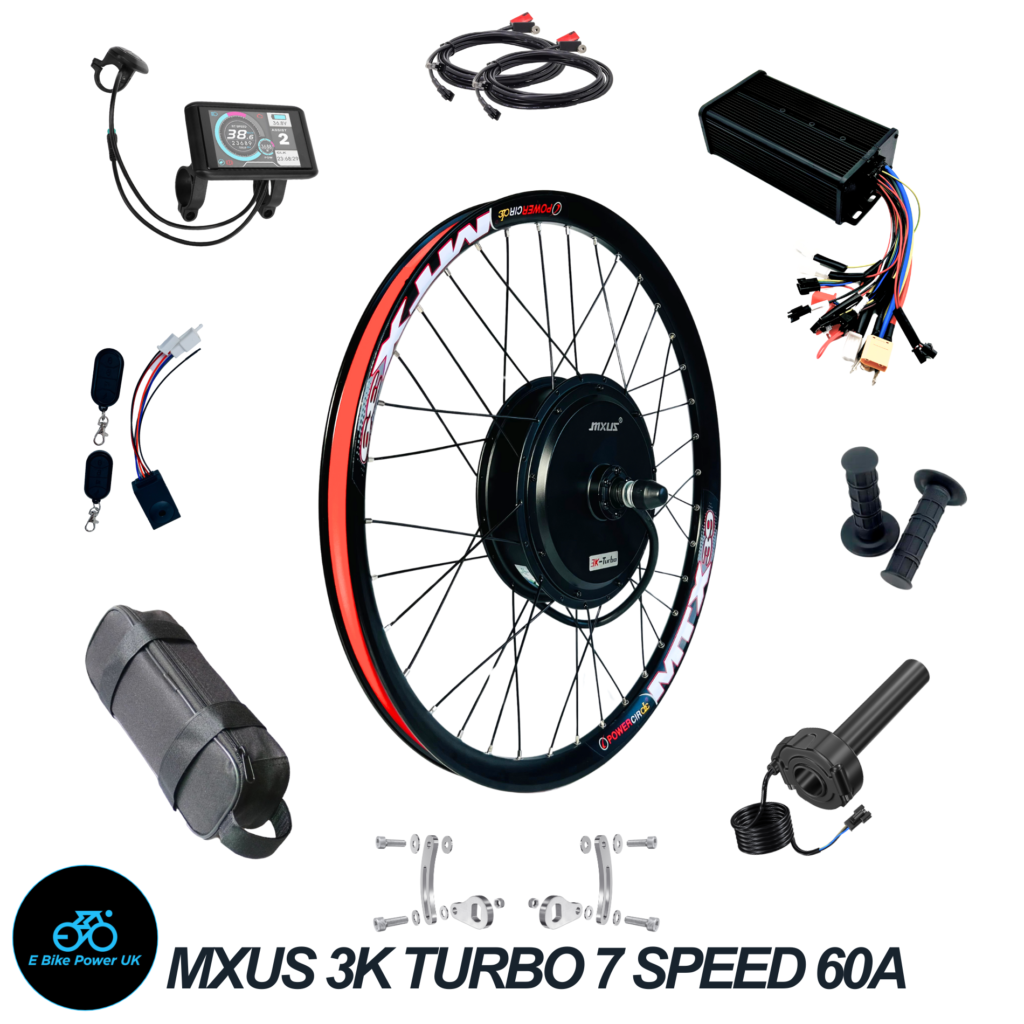 MXUS 3K Turbo Kit 3000W MTX Rim E Bike Conversion Electric E Bike Rear Wheel Motor 60V-72V 26″ 27.5″ 29″ 60 Amp Sine Wave