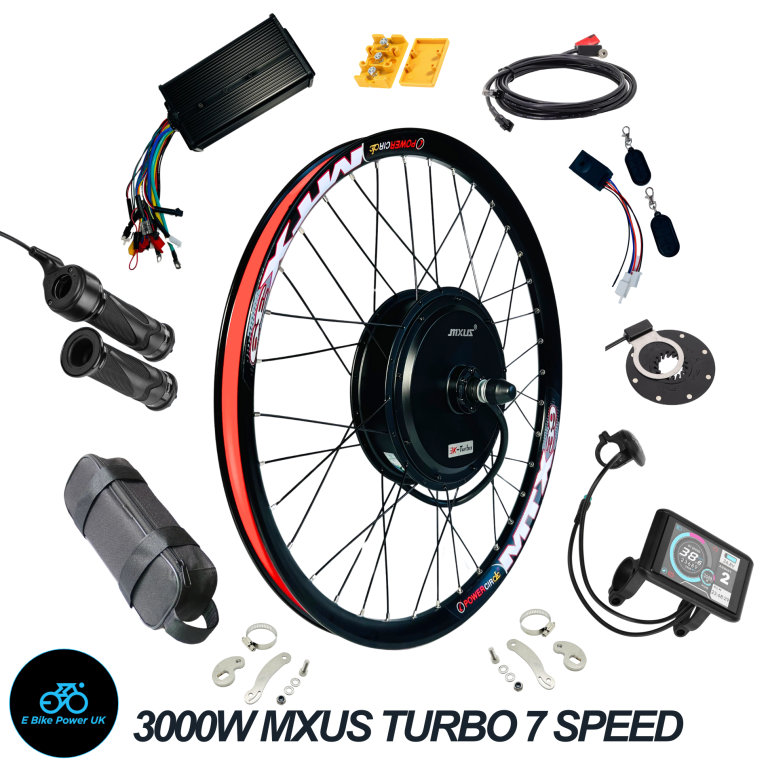 MXUS 3K Turbo Kit 3000W MTX Rim E Bike Conversion Electric E Bike Rear Wheel Motor 60V-72V 26″ 27.5″ 29″ 60 Amp Sine Wave