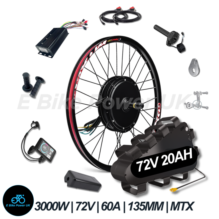 3000W E-Bike Conversion Kit | 72V 60A-80A Sine Wave Controller | High-Torque Rear Wheel (26″ / 27.5″ / 29″) | 135 mm Dropout | Single-Speed Electric Bike Kit