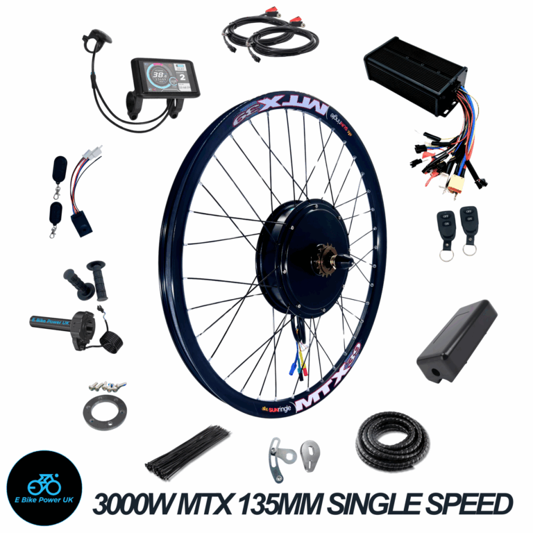 3000W E Bike Conversion Kit 60 Amp, 72V, Rear Wheel Single Speed 135mm Dropout 26″ 27.5”  29″