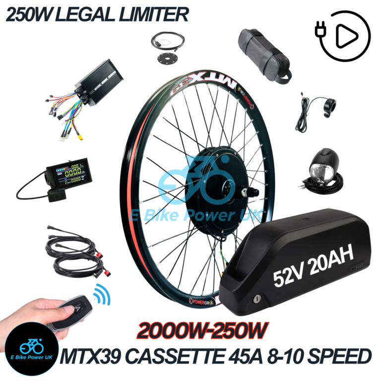 2000W E-Bike Conversion Kit Samsung 52V 20AH Battery Colour Display Original MTX39 Rim Rear Cassette 8-10 Speed.