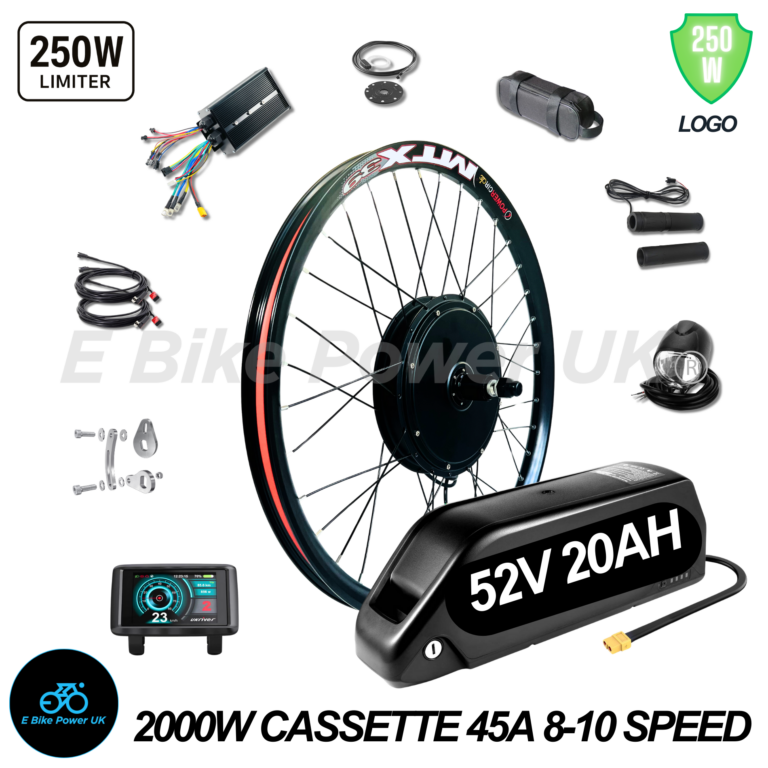 2000W E-Bike Conversion Kit Samsung 52V 20AH Battery UKC1+ Colour Display Original MTX39 Rim Rear Cassette 8-10 Speed.