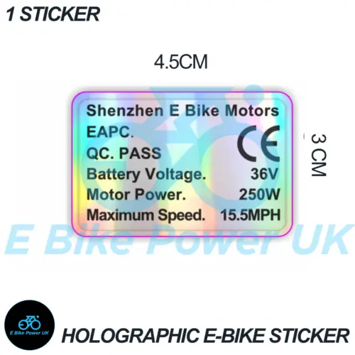 36V 250W UK Legal EBike Sticker Holographic Hub Mid-Drive Kits OEM Decal EAPC