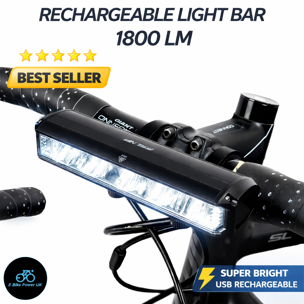 Light Bar Bike Headlight Front Light Ultra-Bright LED 1800 Lumens USB Bicycle