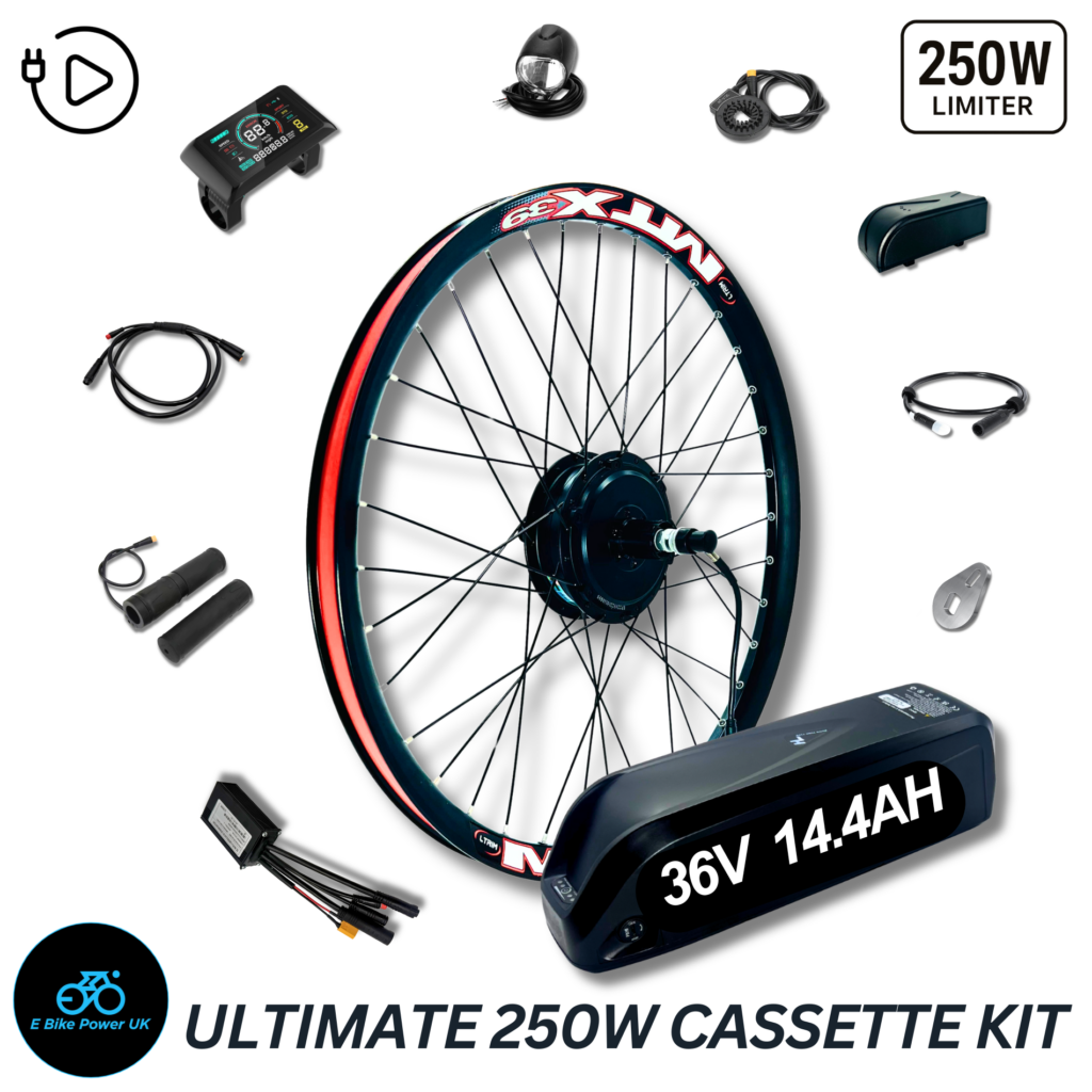 Ultimate MTX 250W E Bike Conversion Kit Cassette 7-11 Speed Rear Wheel LG 36V 14.4AH