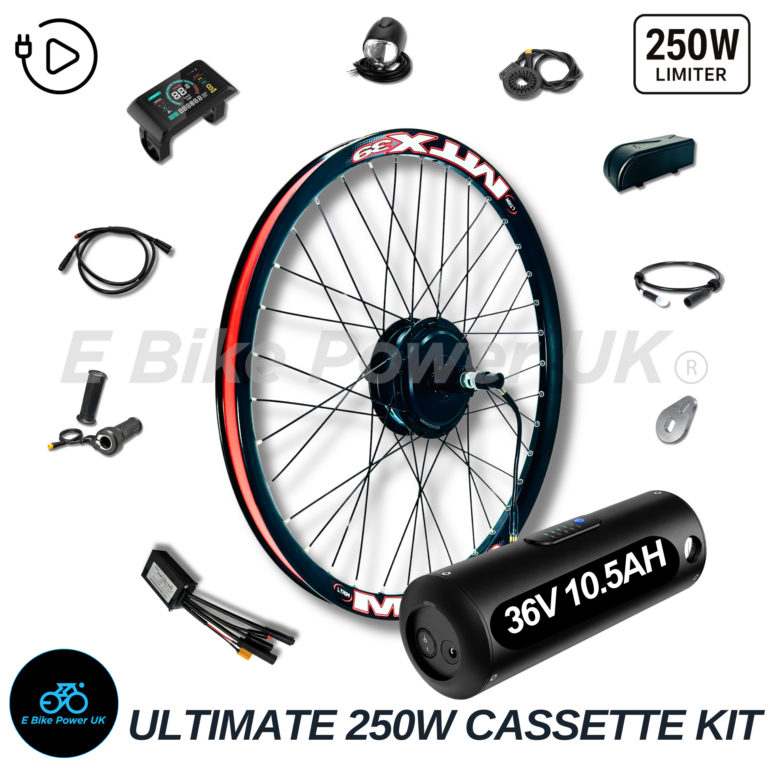 Ultimate MTX 250W E Bike Conversion Kit Cassette 7-11 Speed Rear Wheel LG 36V 10.5AH | 7AH | 48V