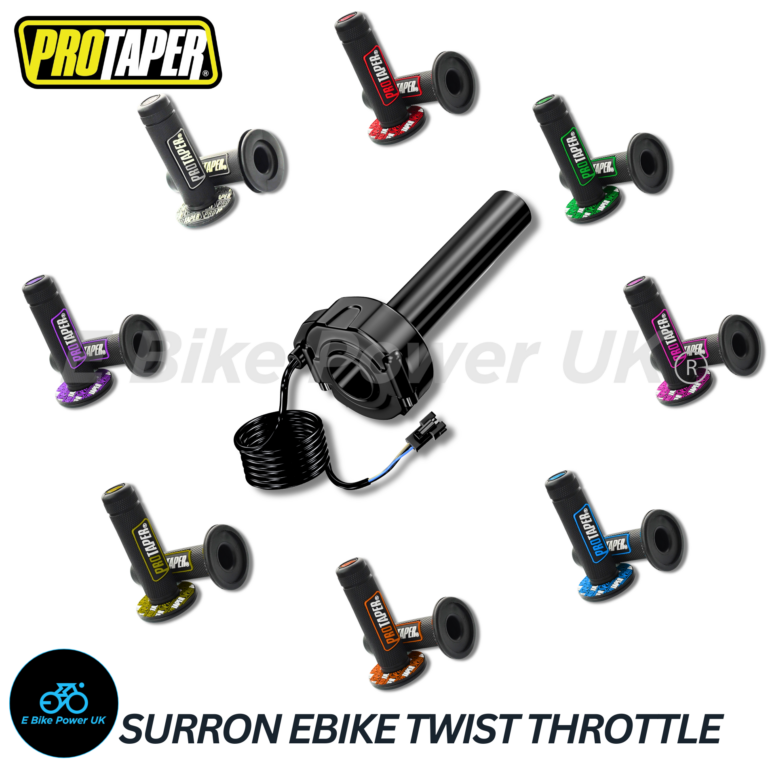 SurRon Style E-Bike Twist Throttle with Protaper Waffle Grips – All Colours – 3 Pin SM JST Plug – Compatible with Sabvoton, Far Driver, DC MOTO, KT Controllers – UK Stock