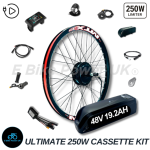 Ultimate MTX 48V 250W Road Legal E Bike Conversion Kit HG Cassette 1-11 Speed Rear Wheel | 48V 19.2AH LG Battery
