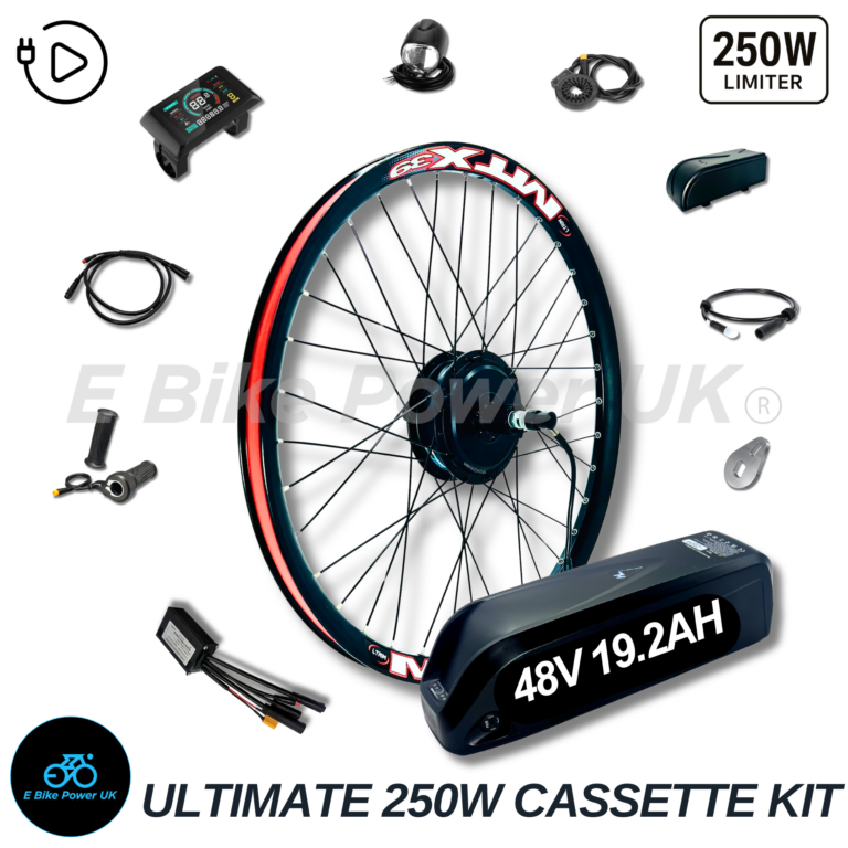 Ultimate MTX 48V 250W Road Legal E Bike Conversion Kit HG Cassette 1-11 Speed Rear Wheel | 48V 19.2AH LG Battery