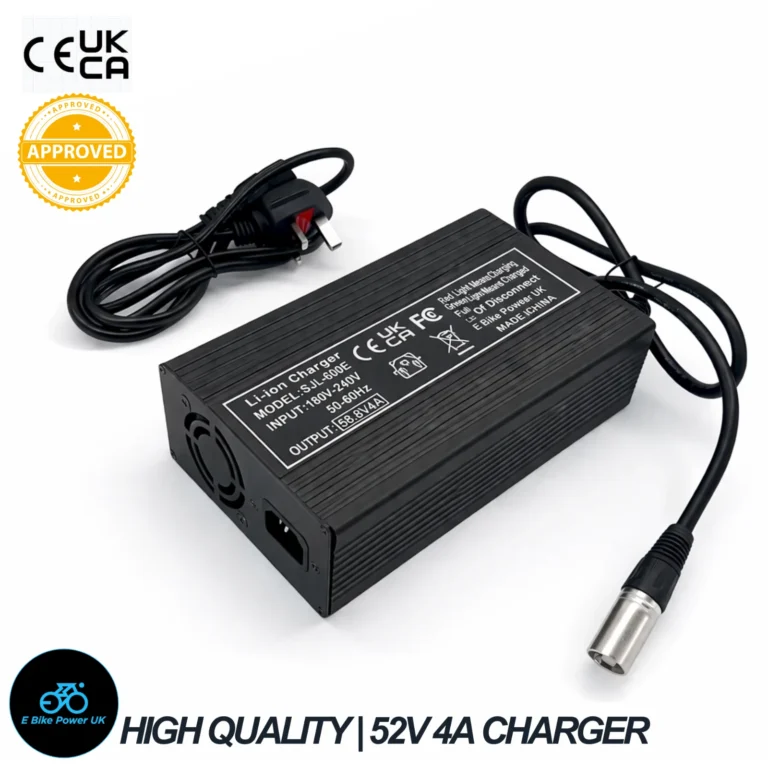 52V (58.8V) Fan Cooled Battery Charger 14s 4A 3 Pin XLR Li-ion UK Plug SJT-600E