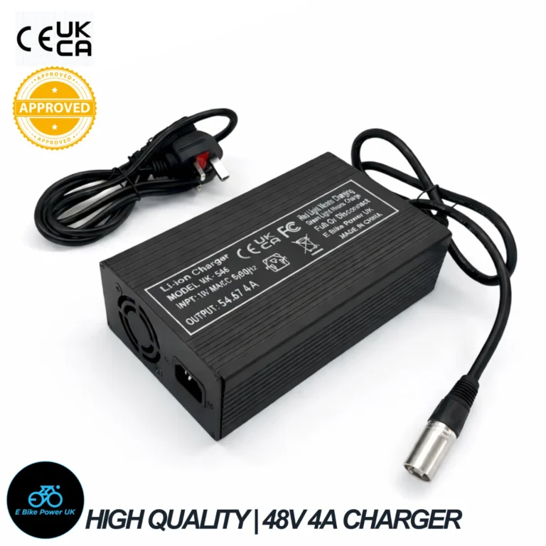 48V (54.6V) Fan Cooled Battery Charger 13s 4A 3 Pin XLR Li-ion UK Plug SJT-600E